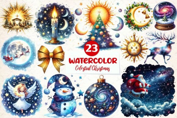 Celestial Christmas Clipart: Modern Illustrations for Digital Publishing