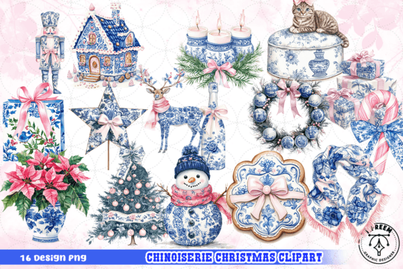 Chinoiserie Christmas Clipart PNG Review for Branding Illustrations