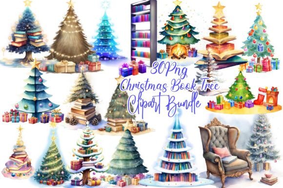 Christmas Book Tree Clipart Bundle: Illustrations for Crafters