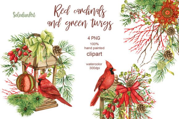 Christmas Compositions with Red Cardinal Illustrations