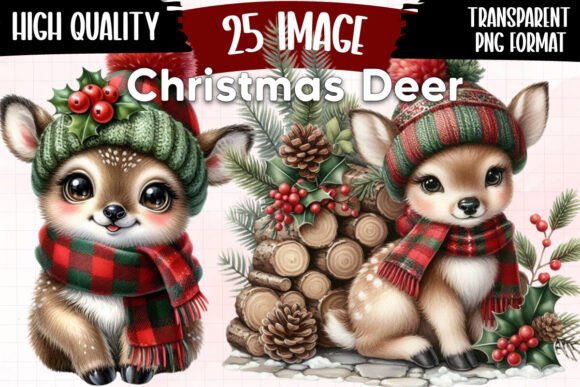 Christmas Deer Clipart Winter Reindeer Illustrations Review