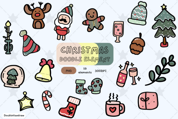 Christmas Doodle Elements Clipart PNG