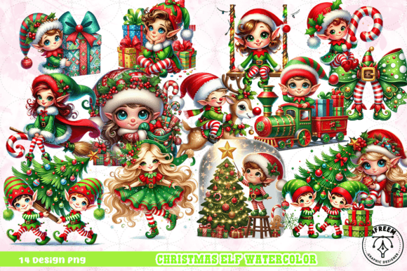 Christmas Elf Watercolor Clipart PNG for Illustrations