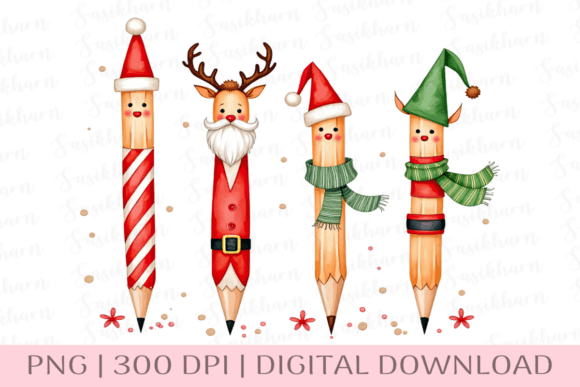 Christmas Pencil Cute Holiday School Illustrations