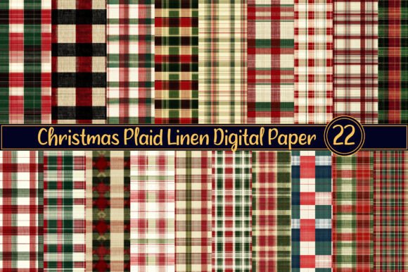 Christmas Plaid Linen Digital Paper for Illustrations