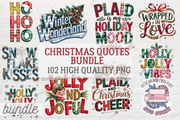 Christmas Quotes Bundle 102 PNG Signs P2 Illustrations Review
