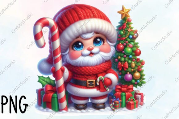 Christmas Santa with Tree Clipart for Modern Illustrations