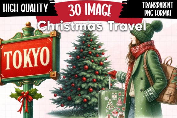 Christmas Travel Clipart Part 2: Modern Illustrations for Content