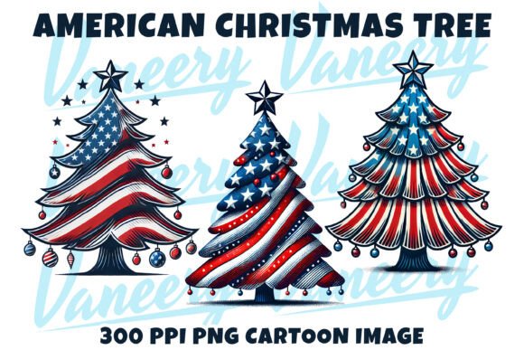 Christmas Tree with USA Pattern Clipart in Illustrations