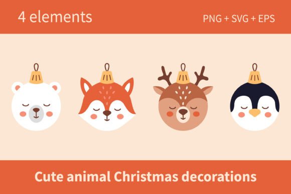 Cute Animals Christmas Baubles Set Illustrations Review