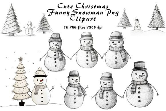Cute Christmas Funny Snowman Lineart Illustrations Review