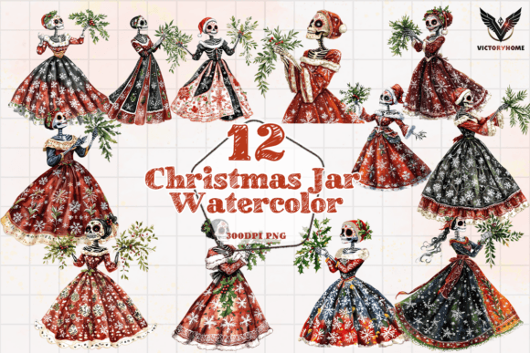 Festive Christmas Catrina Clipart PNG for Illustrations