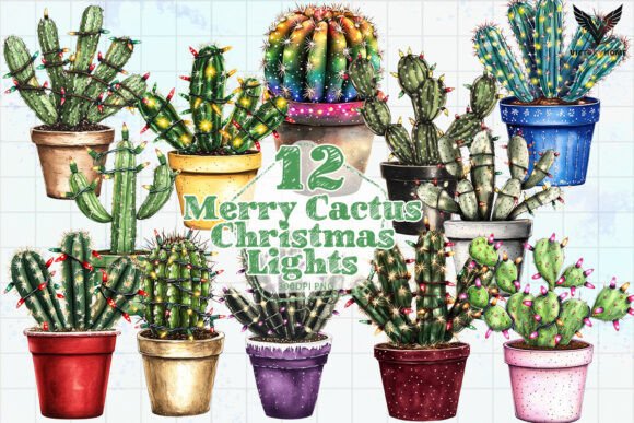 Merry Cactus Christmas Lights Clipart