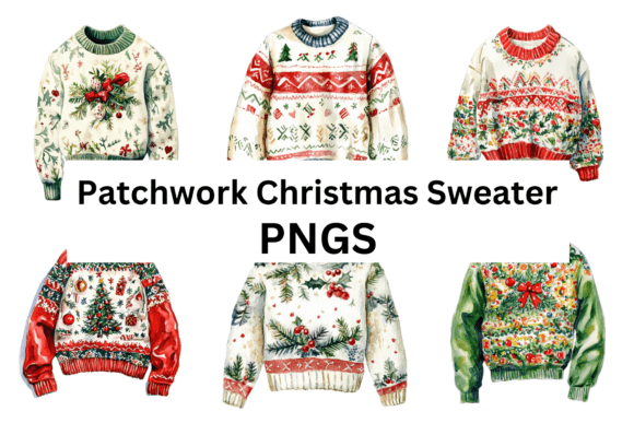 Patchwork Christmas Sweater PNGS for Modern Illustrations