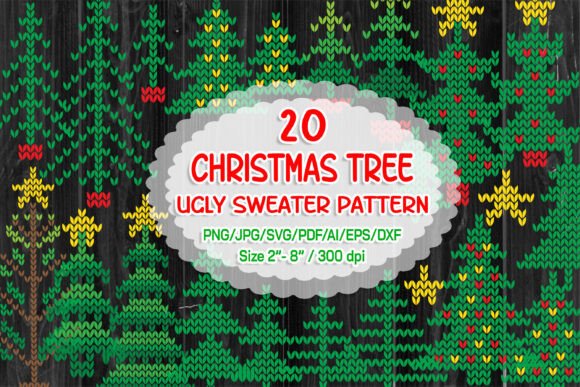 Ugly Stweater Pattern - Christmas Tree Illustrations