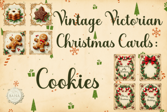 Vintage Christmas Cards Cookies Illustrations