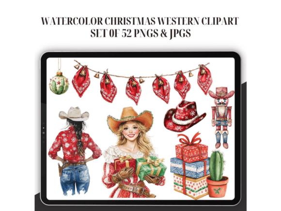 Watercolor Western Christmas Clipart: Editorial Illustrations for Publishers